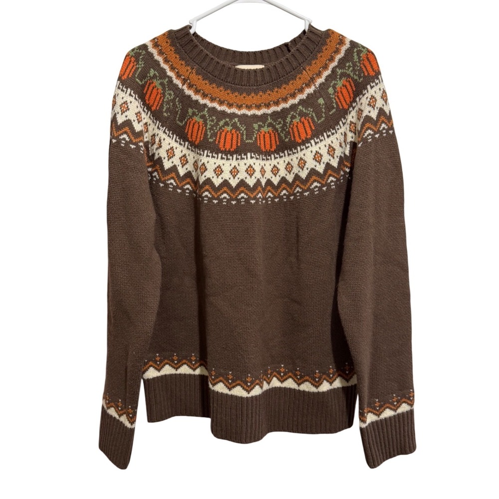Kiel James Patrick Cozy Cabin Sweaters Womens Large Brown Pumpkin Fair Isle Fall
